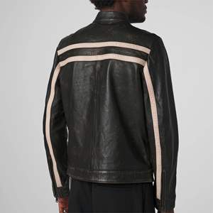 Veste de course vintage noire pour homme à rayures blanches-Style moto rétro classique pour tous les jours - Product Image 6
