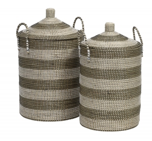 Collection woven Bolga <b>basket</b> Customized Natural Seagrass Hyacinth Round Laundry Storage <b>Basket</b> Organizer with lid handles - Product Image 3