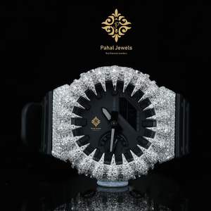 Reloj Unisex de Lujo en Plata 925 con Diamantes Moissanite VVS, Bisel con Incrustaciones de Espinas, Mecánico Digital, Estilo Hiphop, Joyería de Boda, Correa de Goma - Product Image 1