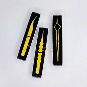 Pince à épiler pour extensions de cils GETUP BROSONS IMPEX de haute qualité, en acier inoxydable, pointe lisse, 10 mm, revêtement en poudre jaune - Product Image 2