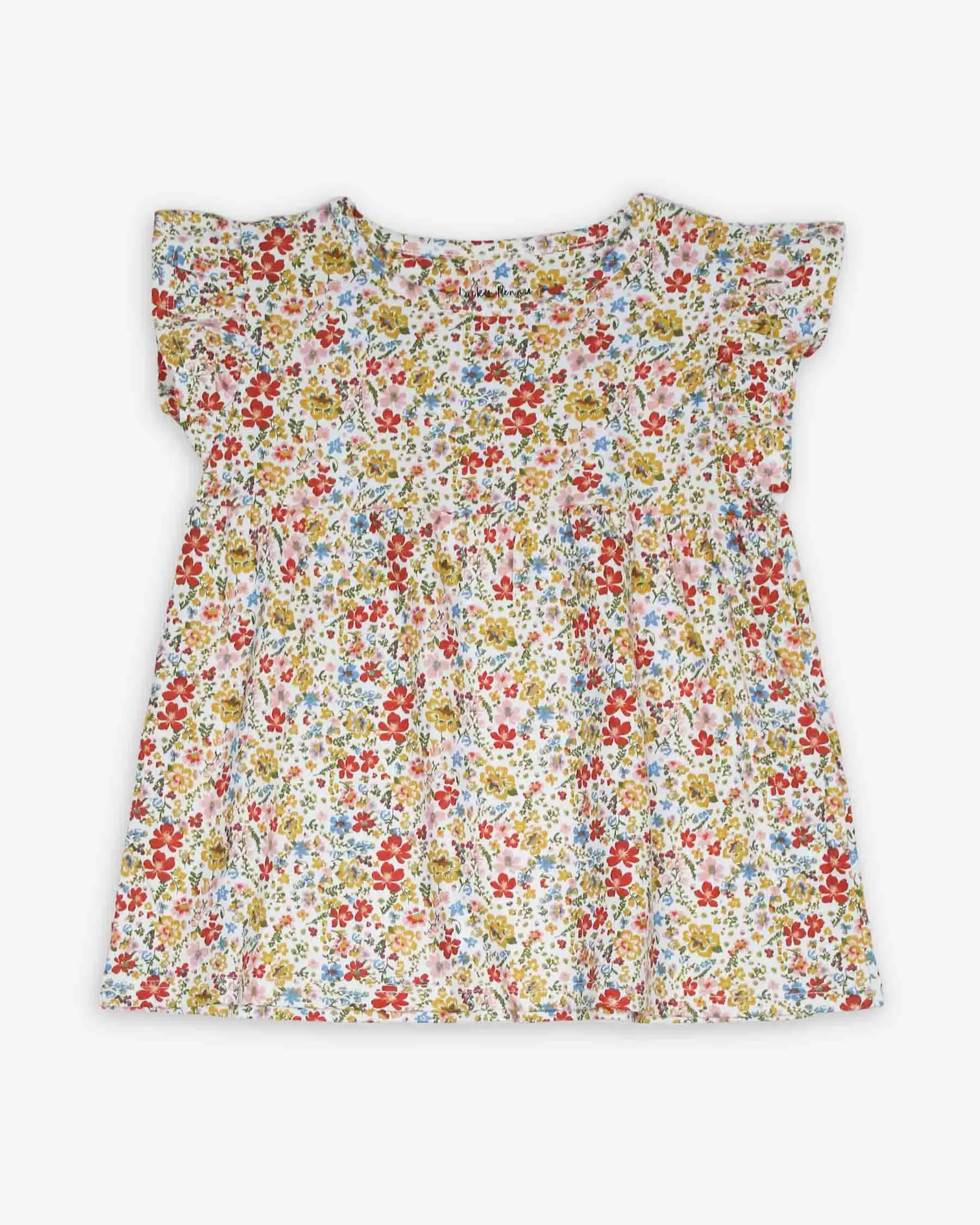 Camiseta para meninas com estampa floral branca larga manga curta com estampa de flores 100% algodão vestido para crianças o ano todo