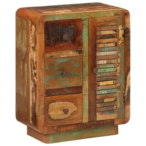 Armoire de récupération en bois 3 tiroirs 1 porte à volet Finition naturelle motif antique mélange de bois design de luxe meubles de salon