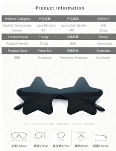 Gafas de Sol con Marco de Estrella de Cinco Puntas, Lentes Ópticas UV400, Nuevas Gafas de Sol para Hombre y Mujer, Marco de PC - Product Image 2