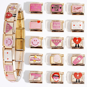 Bracciale <span class=keywords><strong>con</strong></span> Charm Italiano in Acciaio Inossidabile Placcato Oro 18K PVD di Alta Qualità, Popolare Rosa <span class=keywords><strong>con</strong></span> <span class=keywords><strong>Scritte</strong></span> - Product Image 2