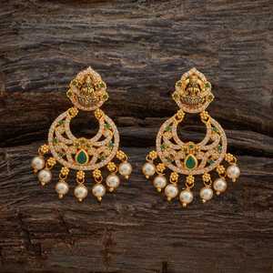 Boucles d'oreilles pendantes religieuses en zircon et perles pour mariage - Alliage de zinc pour femme - Product Image 1