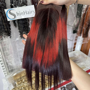 Super brillante hueso recto color vino paquete corto hueso pelo liso, pelo vietnamita, pelucas delanteras de encaje - Product Image 1