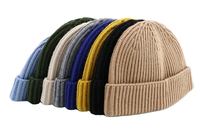 Gorro de calavera enrollado de invierno para adultos, gorro de punto negro en blanco con logotipo personalizado, gorro de pescador personalizado acrílico, gorro corto