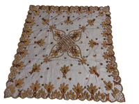Nappe florale brodée à la main avec perles et paillettes, design personnalisable, haute qualité, en tissu organza carré, pour usage intérieur et extérieur