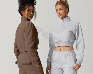 เสื้อฮู้ดคอเต่าพิมพ์ลายมีสไตล์ของผู้หญิงเสื้อมีซิปแขนสั้นสวมใส่สบายผ้าคอตตอน100% โลโก้ด้านหน้าสำหรับฤดูหนาว - Product Image 3