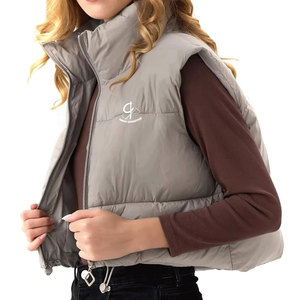Chaleco acolchado recortado a la moda, de poliéster 100% Material, chalecos acolchados de invierno con cuello levantado para mujer con etiqueta privada - Product Image 2