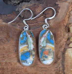 Pendientes de piedras preciosas de turquesa ostra, pendientes de plata de ley sólida 925 para mujeres y niñas, Pendientes colgantes, joyería estampada 925 - Product Image 3