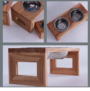 Cuencos elevados elegantes ecológicos de madera Natural para perros, soporte de comida para mascotas, dos cuencos de acero inoxidable, alimentador elevado para mascotas, alimentación de madera - Product Image 5