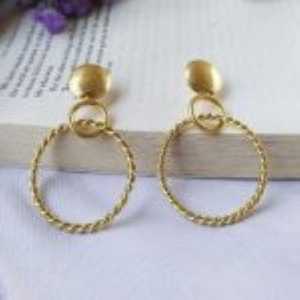 Brass Gold Plated Drop Stud Hoop <b>Earrings</b> with <b>Opal</b> for Party - Product Image 2