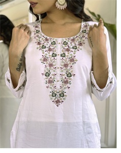 Pantalon Chanderi Kurti en pure viscose avec Dupatta brodé pour les filles, costumes de fête disponibles en Inde, meilleure vente - Product Image 5