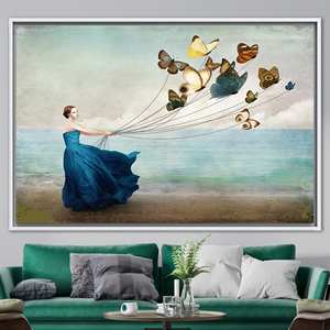 Printed Canvas Wall Art: Abstract Woman with Butterflies,1P:White <b>Framed</b> - Product Image 1