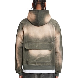 Sweats à capuche zippés pour hommes Sun Faded Logo personnalisé Poids lourd Motif imprimé Prix de gros Sweats à capuche de style unique sur la poche arrière - Product Image 2