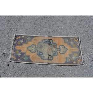 Alfombra tradicional de lana de retazos naranja y azul, alfombra turca de 1,5x3,3 pies para decoraciones de sala de estar para adolescentes con respaldo de látex - Product Image 3