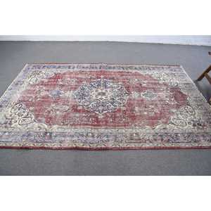 Tapis turc vintage 5,5x8,6 pieds, grand tapis persan en laine rouge - Product Image 4