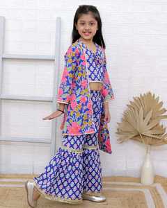 Mezcla de algodón con estampado floral para niños, traje Sharara Garara de diseñador, Ropa Étnica para niñas, vestido indio de moda, traje garara - Product Image 4