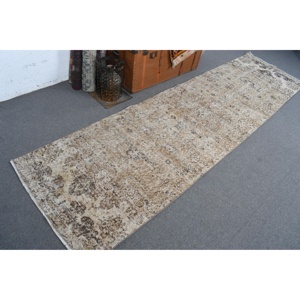2.9x10.7 ft Turkish <b>Runner</b> <b>Rug</b>, Vintage Brown Floral <b>Rug</b> - Product Image 1