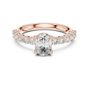 แหวนเพชรทรงรีและทรงกลมสีขาวทอง 14K สำหรับผู้หญิง |   ชุดทำงาน |   เพชรที่เพาะเลี้ยงใหม่ - Product Image 3