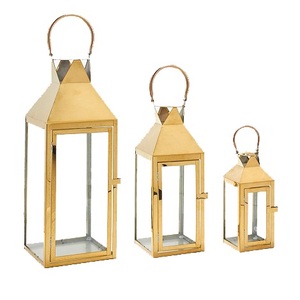 <b>Set</b> of Three Gold Plated Lantern Premium Quality Handmade <b>Candle</b> Holder Classic Stylish Wholesale Metal Lantern - Product Image 1