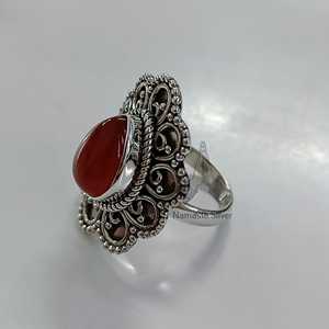 Boho Chic Carnelian <b>Statement</b> <b>Ring</b> Handmade in Sterling <b>Silver</b> with Pearshape Gemstone Perfect Birthday Gift Crystal <b>Rings</b> - Product Image 4