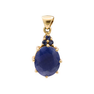 Belle forme ovale vintage pendentif en pierre précieuse saphir bleu à facettes pendentif en or jaune 14 carats fait à la main pour Noël - Product Image 1