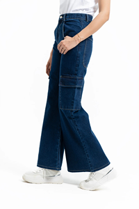Pantalones de mezclilla con bolsillos Cargo de pierna ancha para mujer, pantalones vaqueros de cintura alta holgados a la moda para ropa de calle y uso diario de Bangladesh - Product Image 5