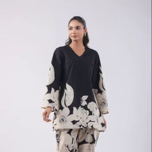 Ensemble de cordons de vêtements de fête de créateur avec impression fantaisie pour femmes au prix de gros beau tissu en coton de haute qualité - Product Image 1