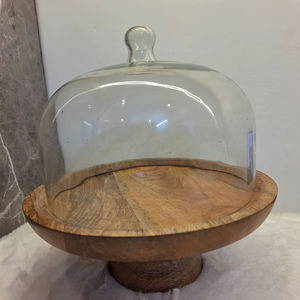 Support à gâteau artisanal en bois, couvercle en verre pour présentation de desserts, boîte à gâteau avec plateau en bois, dôme en verre pour présentation de pâtisseries - Product Image 3