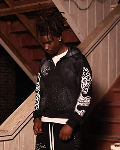 Short en polaire décontracté en coton brodé sur mesure et short de survêtement et sweat à capuche délavés à l'acide Ensemble deux pièces pour hommes - Product Image 4