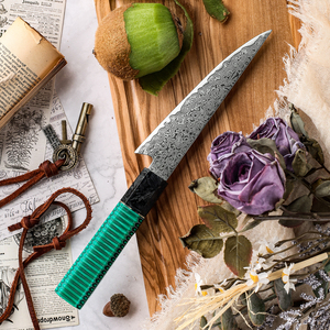 Venta al por mayor personalizado de alta calidad de acero de Damasco al carbono cuchillo de cocina Chef de utilidad con mango de Peine de aluminio de resina - Product Image 6