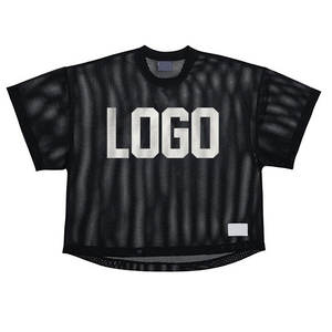 Camiseta holgada de malla cuadrada de gran tamaño Anti-Pilling Ligero Spandex Bordado Botón Decoraciones de encaje - Product Image 3