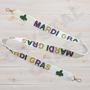 Afro Heart Multi Customized White Gold Seed Bead Bag Straps 'Hook Em Horns' Fashionable Accessory Beaded Purse Strap - Product Image 5