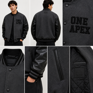 <b>Men's</b> Charcoal Grey Varsity <b>Jacket</b> Wool Body Real Leather Sleeves Blank Letterman <b>Baseball</b> <b>Jacket</b> OEM ODM - Product Image 3