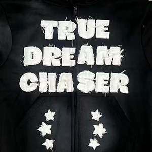 Haute qualité hommes fermeture éclair broderie en détresse sweats à capuche hommes haut tendance 3D motif polaire prix de vente - Product Image 6