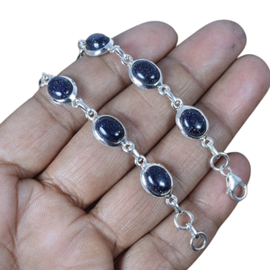 Sunstone 925 Sterling <b>Silver</b> Blue Gemstone Adjustable <b>Bracelet</b> Handmade Jewelry Oval Shape <b>Bracelet</b> 9 Stone <b>Bracelet</b> Jewelry - Product Image 1