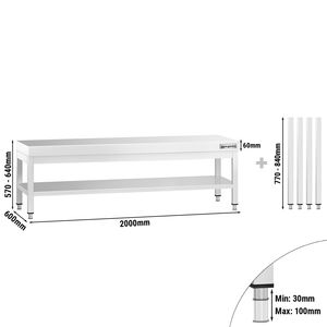 Stainless Steel <b>Work</b> <b>Table</b> 2000x600mm - with Undershelf - Product Image 2
