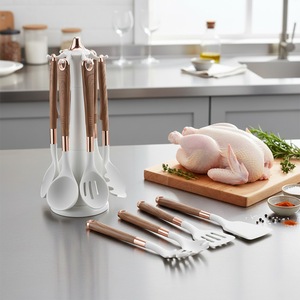 Juego de 7 Cucharas de Silicona de Grado Alimenticio, Importadas, Libres de BPA, con Mango de Madera Blanca, Resistentes al Calor, Solo se Lavan a Mano, para Cocina y Hogar - Product Image 1
