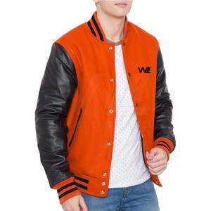 Chaqueta Vintage Varsity para hombre cuello alto mangas de cuero otoño Negro estilo béisbol logotipo personalizado bordado Opción de parejas - Product Image 1