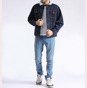 แจ็คเก็ตยีนส์ผู้ชายคุณภาพสูง แขนยาว สีอ่อน สไตล์แฟชั่นสตรีทลำลอง บุขนด้านหน้า เป็นมิตรกับสิ่งแวดล้อม - Product Image 5