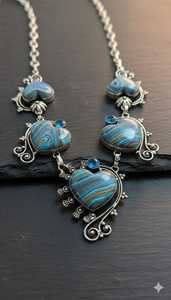 คุณภาพสูงแบบ Navajo สไตล์สเตอร์ลิงสร้อยคอเงินทำด้วยมือสีฟ้าธรรมชาติโซ่ร้อยสายคุณภาพสูง - Product Image 6