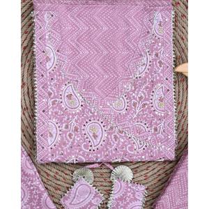 Traje sin costuras de algodón con estampado de pantalla tradicional con Dupatta (rosa). Libre de - Product Image 2