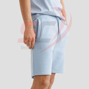 Pantalones cortos de gimnasio de algodón 100% al por mayor para hombres, pantalones cortos de sudor transpirables de forro polar deportivos pesados con patrón sólido para correr informal - Product Image 5