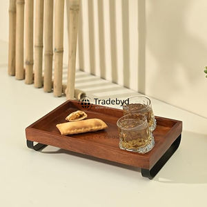 Bandeja de servicio móvil hecha a mano de madera moderna Premium Tradebyd para cocina, comedor, café, té, aperitivos y hogar elegante - Product Image 3