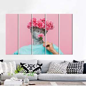 Tableau imprimé sur toile : Buste masculin antique avec bouquet floral, 5P : Prêt à accrocher - Product Image 1