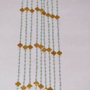 Chaîne de chapelet plaqué or avec perles turquoises et suiveur de feuilles, chaîne de perles de fil de perles Rondelle pour la fabrication de bracelets de bijoux - Product Image 1