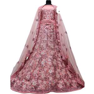 Premium Jarkan Work Net Lehenga con 3m Flair 1,2 m Blusa Butti Border Dupatta para fiesta para distribuidores de moda B2B Proveedores - Product Image 1