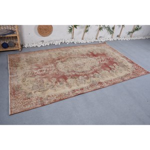 Alfombra de retazos de lana Vintage rojo y Beige estilo clásico 9x12 patrón abstracto rectangular para entrada o cabecera con respaldo de látex - Product Image 3